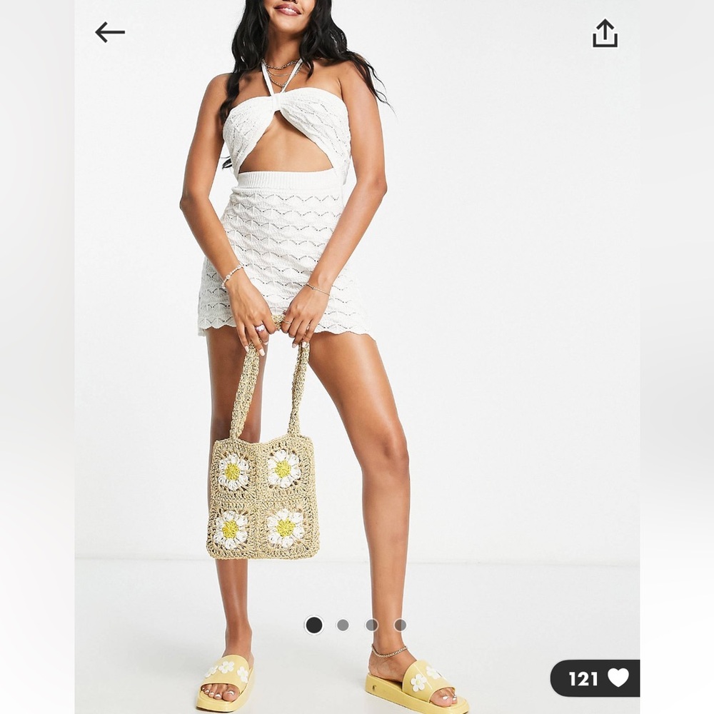Miss Selfridge halterneck crochet cut out mini dress in ivory